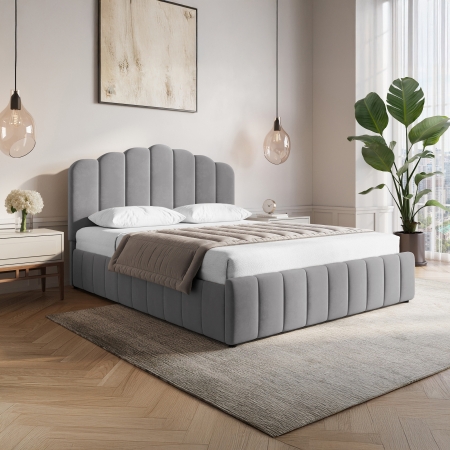 Lit coffre 160x200 cm en velours gris