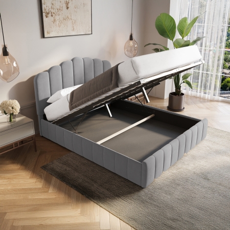 Lit coffre 160x200 cm en velours gris