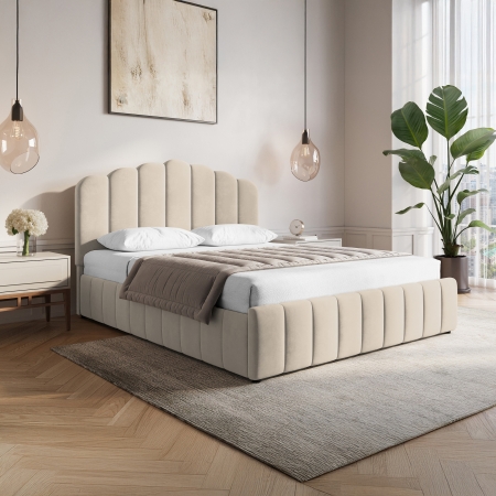 Lit coffre 180x200 cm en velours beige