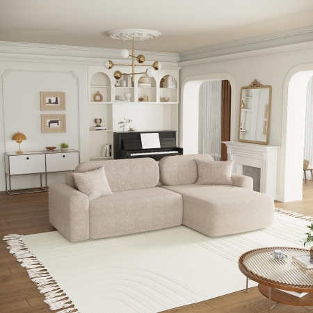 Canapé d'angle réversible convertible avec coffre en tissu beige