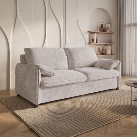 Canapé 3 places convertible en velours chiné beige