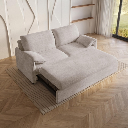 Canapé 3 places convertible en velours chiné beige