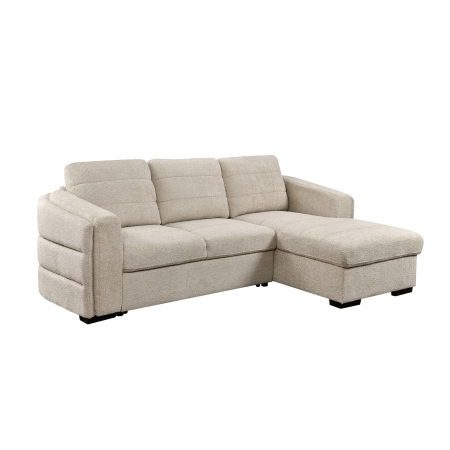 Canapé d'angle convertible avec coffre en tissu bouclette beige - Angle droit