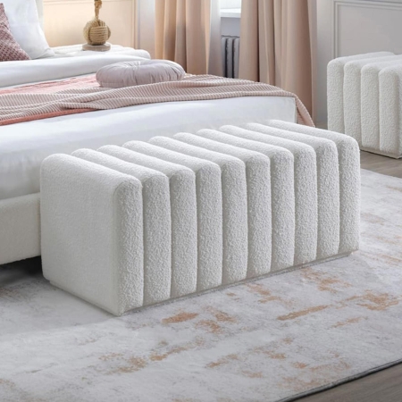 Banquette matelassée effet peau de mouton blanc