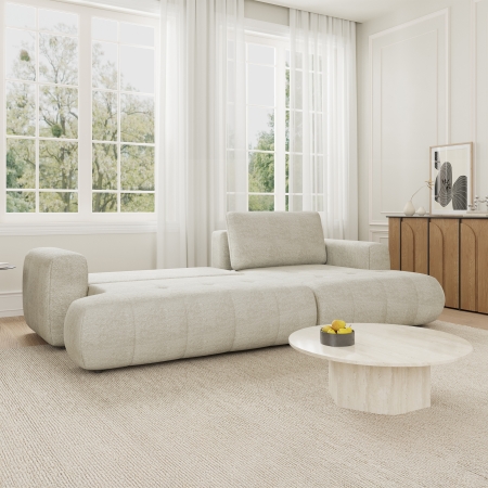 Canapé d'angle convertible en tissu écru - Angle droit