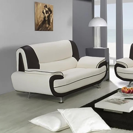 Canapé design 2 places en simili cuir blanc et noir