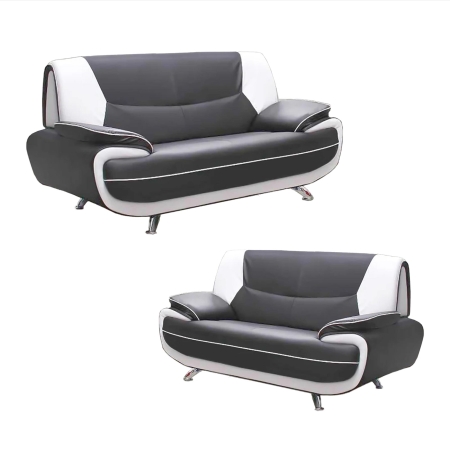 Ensemble canapé design en simili cuir gris et blanc