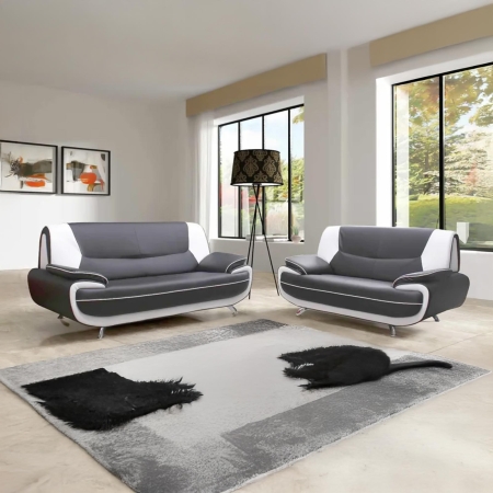 Ensemble canapé design en simili cuir gris et blanc