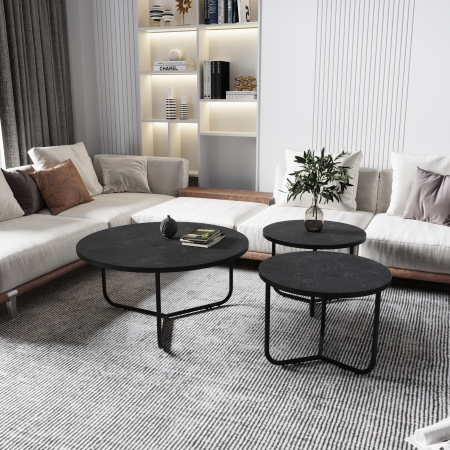 Lot de 3 tables basses rondes piètement en métal noir