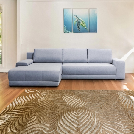 Canapé d'angle convertible avec coffre tissu gris - Configuration fixe
