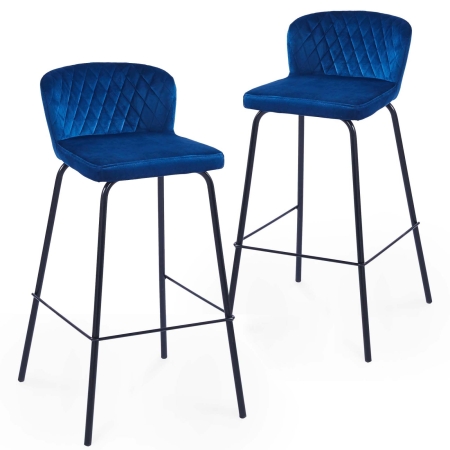 Lot de 2 tabourets de bar design en velours bleu