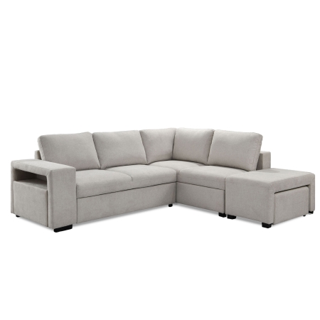 Canapé d'angle convertible avec coffre en tissu beige - Angle droit