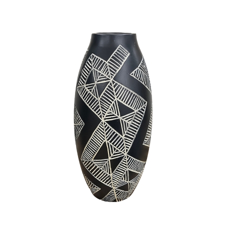 Vase ethnique en polyrésine noir et blanc H31 cm