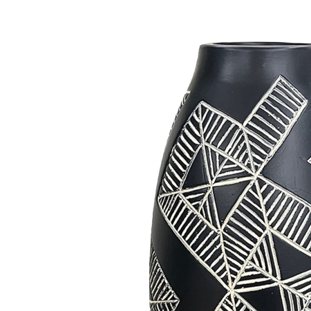 Vase ethnique en polyrésine noir et blanc H31 cm
