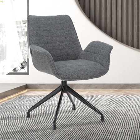 Chaise pivotante tissu bouclette gris foncé piètement en métal noir