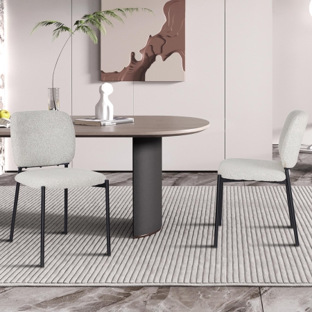 Lot de 2 chaises en tissu beige piètement métal noir