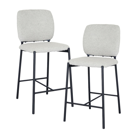 Lot de 2 tabourets tissu beige piètement métal noir