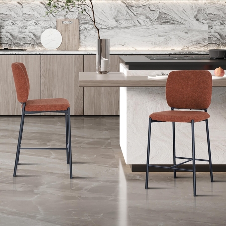 Lot de 2 tabourets tissu rouille piètement métal noir