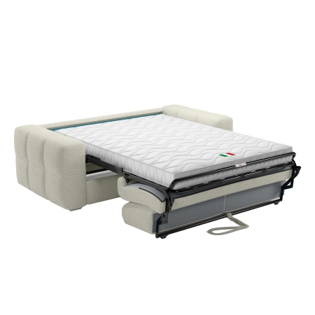 Canapé 3 places convertible rapido en tissu bouclette beige matelas Memory 14 cm