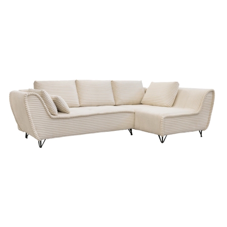 Canapé d’angle convertible avec coffre en velours côtelé beige - Angle droit