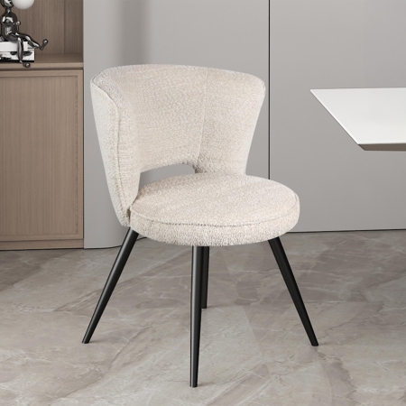 Lot de 2 chaises en tissu bouclette blanc écru pieds métal noir
