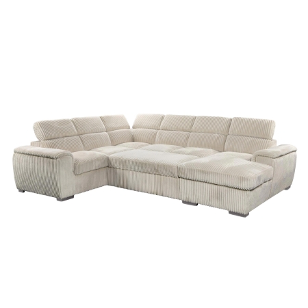 Canapé panoramique convertible velours côtelé épais beige avec coffre de rangement - Angle droit