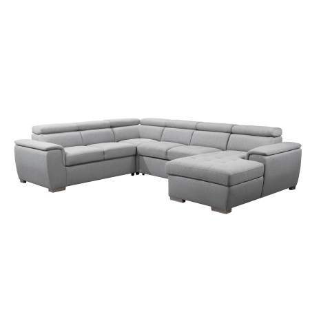 Canapé panoramique convertible en tissu gris clair avec coffre de rangement - Angle droit