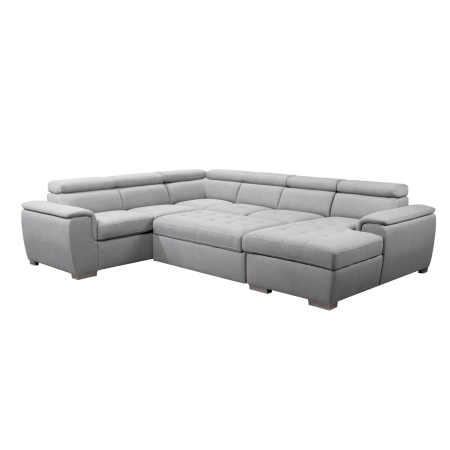 Canapé panoramique convertible en tissu gris clair avec coffre de rangement - Angle droit