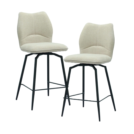 Lot de 2 tabourets pivotants en tissu blanc écru piètement métal noir