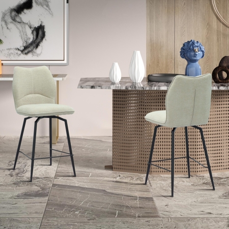 Lot de 2 tabourets pivotants en tissu blanc écru piètement métal noir