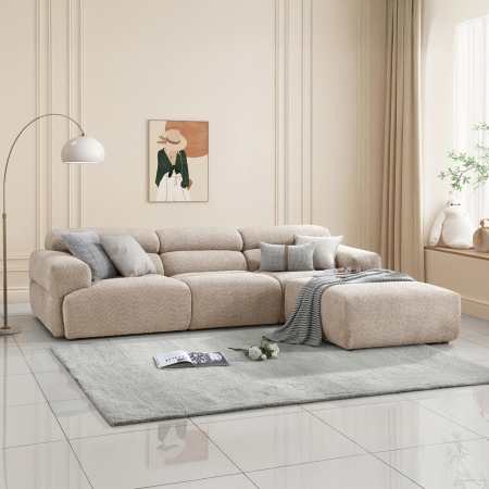 Canapé d'angle modulable effet peau de mouton taupe