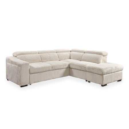 Canapé d'angle convertible avec coffre en velours côtelé beige - Angle droit