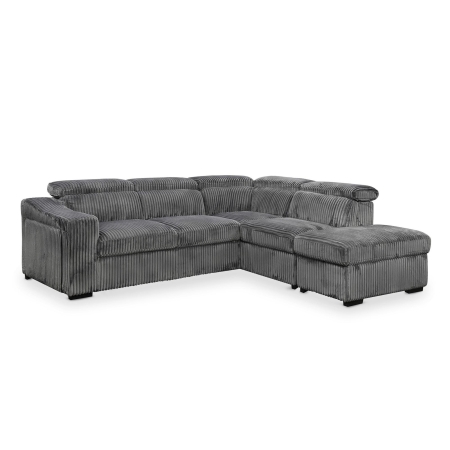 Canapé d'angle convertible avec coffre en velours côtelé gris - Angle droit