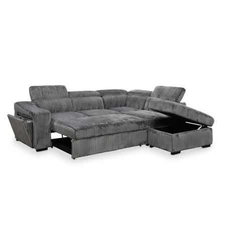 Canapé d'angle convertible avec coffre en velours côtelé gris - Angle droit