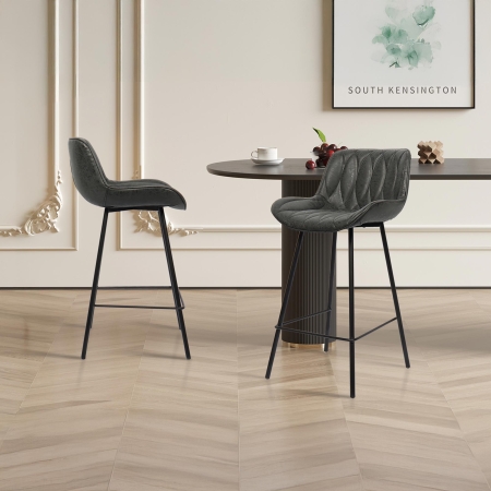 Lot de 2 tabourets effet simili cuir noir piètement métal noir