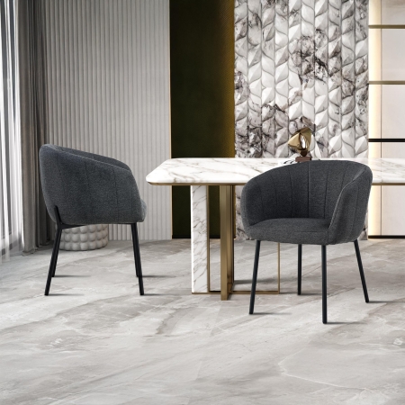 Lot de 2 chaises en tissu gris anthracite piètement métal noir