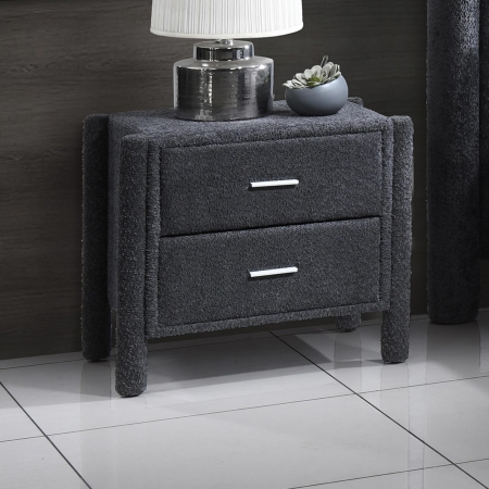 Table de chevet 2 tiroirs effet peau de mouton gris foncé