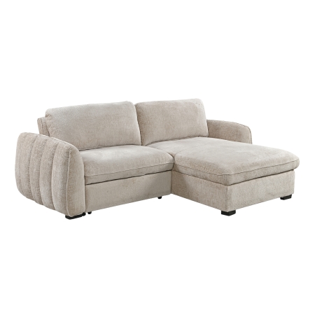 Canapé d'angle convertible et réversible avec coffre en velours chiné beige