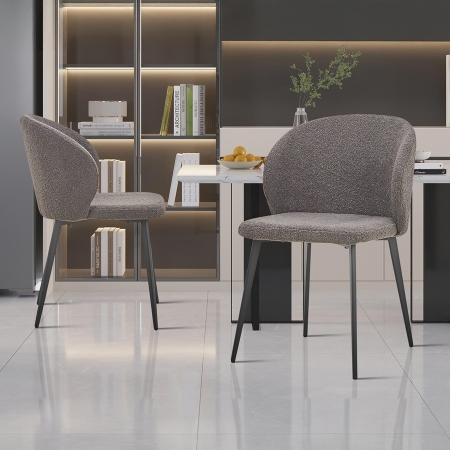Lot de 2 chaises tissu bouclette gris piètement métal noir