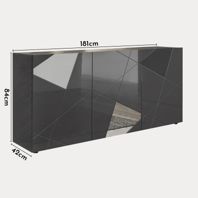 Buffet 3 portes design anthracite détails miroir