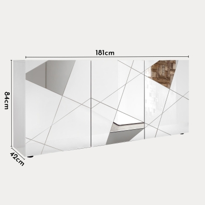 Buffet 3 portes design blanc détails miroir