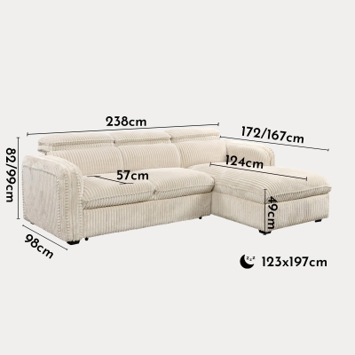 Canapé d'angle convertible en velours côtelé épais beige- Angle droit