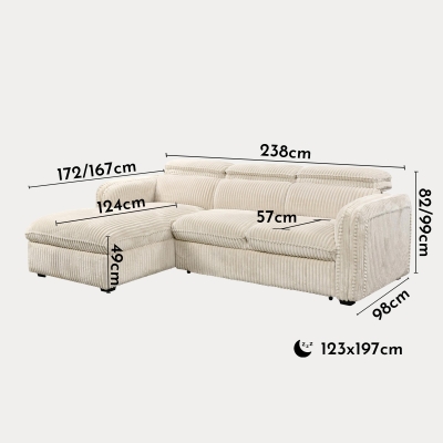 Canapé d'angle convertible en velours côtelé épais beige- Angle gauche