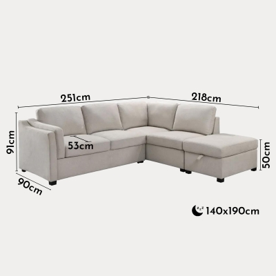 Canapé d'angle convertible avec coffre en tissu beige - Angle droit