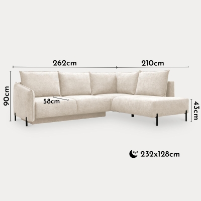 Canapé d'angle convertible avec coffre en tissu beige - Angle droit