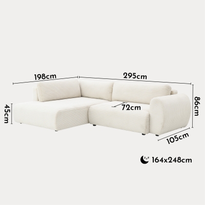 Canapé d'angle convertible et coffre velours côtelé épais beige - Angle gauche