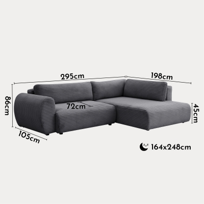 Canapé d'angle convertible et coffre velours côtelé épais gris - Angle droit