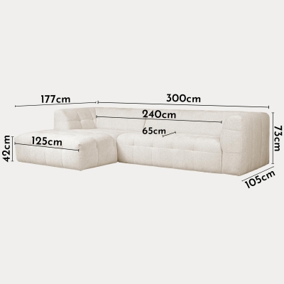Canapé d’angle en tissu capitonné beige - Angle gauche