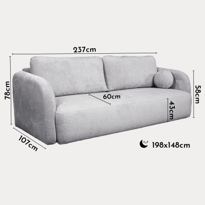 Canapé 3 places convertible avec coffre en tissu gris