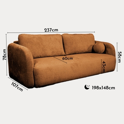Canapé 3 places convertible avec coffre en tissu orange